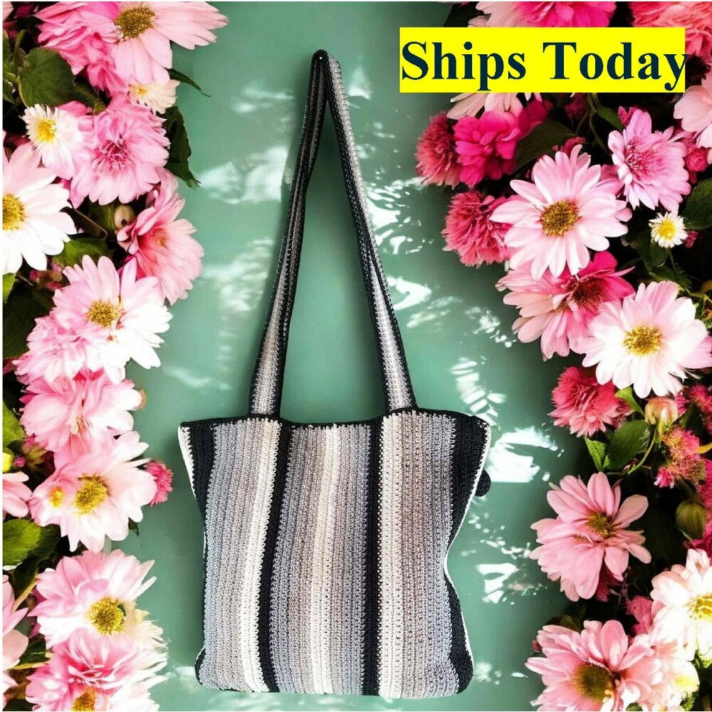 Stone Mountain Gray Striped Polyester Crossbody Purse Shoulder Bag 11392